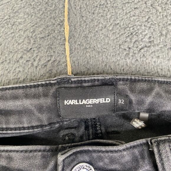 Karl Lagerfeld Jeans Mens 32 Black Slim Fit Drawstring Moto Stretch Pants Modern - Picture 4 of 11